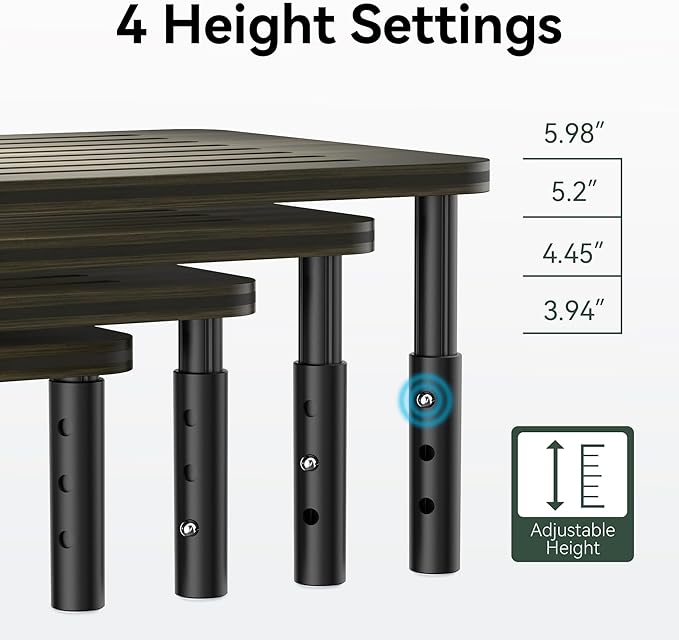 Bamboo Monitor Stand Riser, 4 Adjustable Height, 15.55x9.25 Laptop Stand with Airflow Vents, Desk Organizer for Computer, PC, Printer (Wenge)-DeskLoop Office