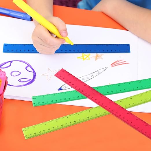 Zonon 30 Pcs 12 Inch Plastic Ruler Assorted Colors Ruler Bulk with Centimeters Millimeter and Inches Rulers First Day of School Gift for Kids School Classroom Office Supplies(Elegant Color,Plastic)-DeskLoop Office
