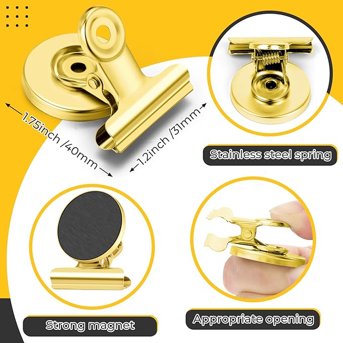20 Pack Fridge Magnet Refrigerator Magnets, Gold Magnetic Clips Whiteboard Magnets, Magnet Clips Heavy Duty for Photo Displays, Home, Office, Classroom-DeskLoop Office
