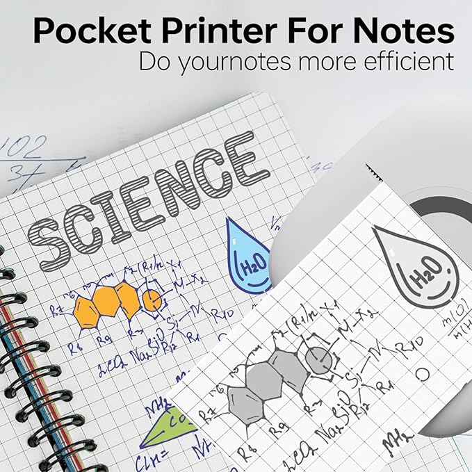 Mini Printer Sticker Thermal Printer with 3 Rolls Paper, Bluetooth Portable Phone Print Pods,Study Sticker Maker for Pictures, Photos, Journals, DIY, Compatible with Phone & Tablet-DeskLoop Office