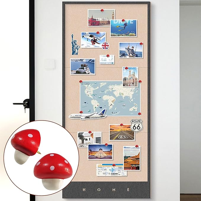 Wooden Mushroom Pushpins, 20pcs Decorative Thumbtack Cute Thumb Nails Mushroom Thumb Tacks for Home Office Classroom Photos Wall, Maps, Bulletin Board, Cork Boards Hanging Posters-DeskLoop Office