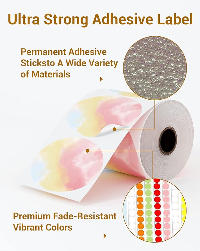 750 Pcs Phomemo 2" Color Round Thermal Label, Self-Adhesive Round Sticker Labels, Circular Direct Thermal Printer Circle Label for Logo Design, Name/Price Tag, Thanks Card, QR Code, 750 Labels/Roll-DeskLoop Office