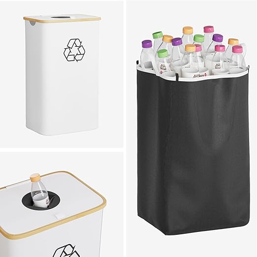 SpaceAid Recycling Bin for Kitchen 26 Gallon, 100L Recycle Bin with Lid and 2 Reusable Inner Bags, for Bottle Can Glass Plastic Stickers, White-DeskLoop Office