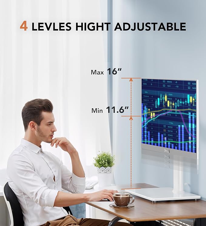 Single LCD Computer Monitor Free-Standing Desk Stand Riser for 13 inch to 32 inch Screen with Swivel, Height Adjustable, Rotation, Holds One (1) Screen up to 77Lbs(HT05W-001) White-DeskLoop Office