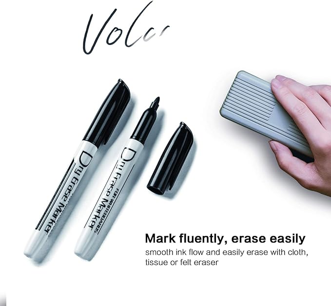 Volcanics Black Dry Erase Markers Bulk Pack of 60 Low Odor Fine Tip Whiteboard Pens for Whiteboard Dry Erase Calendar-DeskLoop Office
