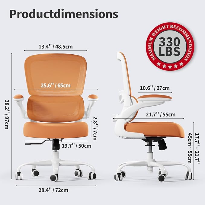 TRALT Office Chair - Ergonomic Desk Chair with Adjustable Lumbar Support, Mesh Computer Chair, Executive Chairs for Home Office Comfortable Lumbar Support (Orange)-DeskLoop Office