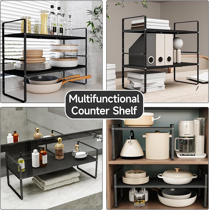 jkxoo 16.5-27’’L Expandable Kitchen Shelf Organizer, Stackable Shelves Organizer - Image 6