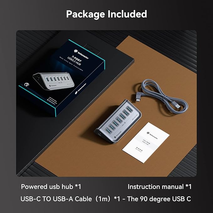 Yottamaster 7 Port USB 3.0 Hub, Data USB Hub Splitter with 3.2ft Cable Compatible with MacBook, Mac Pro, Compatible with Mac Mini, iMac, Laptop, PC, USB Flash Drives, Mobile HDD, Printer (3.2ft)-DeskLoop Office