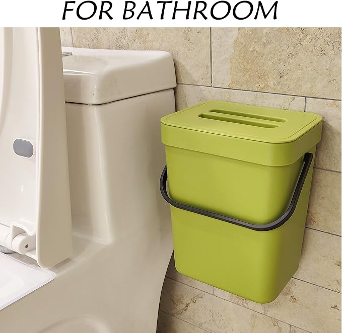 stonespace Small Kitchen Trash Can with Lid, Compost Bin Indoor Kitchen Sealed, Under Sink Trash Can, 5 L/1.3 Gallon Plastic Trash Bin, Green-DeskLoop Office