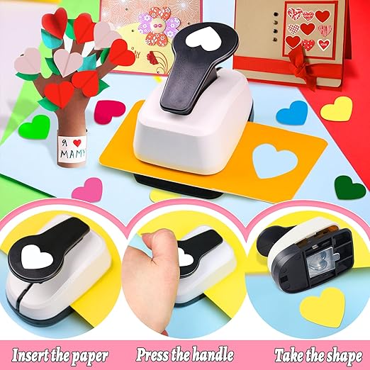 Heart Hole Puncher for Crafts, Heart Paper Cutter, Hearts Paper Punch, Hearts Shaped Puncher, Craft Punches for Card Making, 3/8 in, 5/8 in, 1 in, 1.5 in, 2 inch Scrapbooking Punch - 5 Pcs-DeskLoop Office