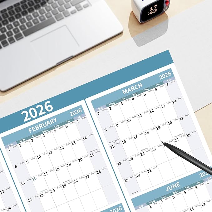 2026 Wall Calendar 34.8" x 22.8" Large Vertical Yearly Wall Hanging Calenda with Julian Date Thick Paper Calendar 12 Month Annual Wall Planner for Wall Office Fridge(Light Blue)-DeskLoop Office