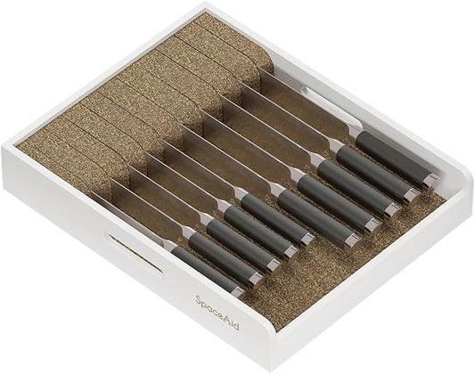 SpaceAid Large Knife Drawer Organizer Bamboo Insert Dock, Kitchen Steak Knives Holder Organizers Block for Drawer in Storage Organization (Large, White)-DeskLoop Office