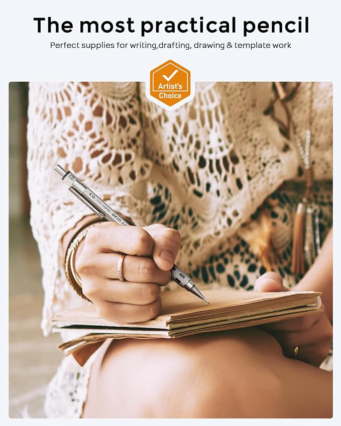 Nicpro Blocky Gear 0.5 mm Mechanical Pencil Set in Case, Metal Pencil with Lead Refills, Eraser for Professional & Adult Art Writing Drafting Drawing-DeskLoop Office