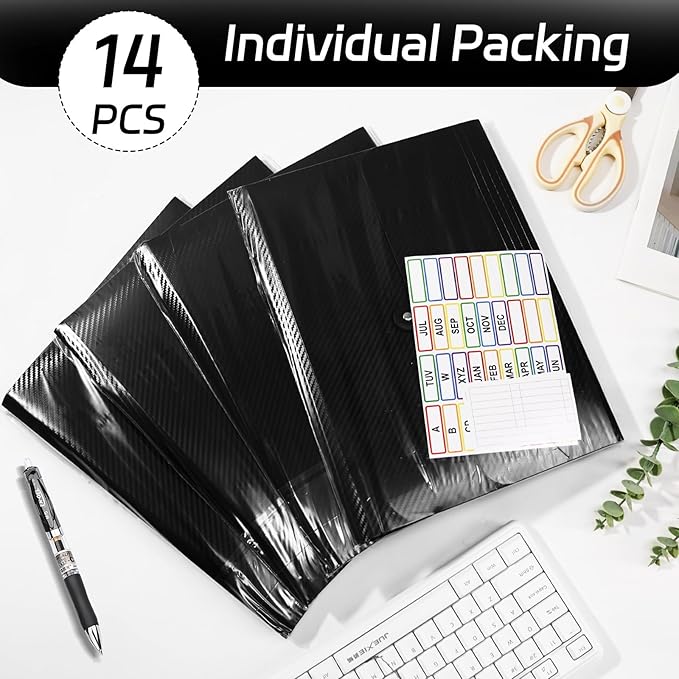 14 PCS Office Accordion File Organizer Bulk - 13 Pocket Plastics Expanding Folder with Tabs - Letter Size Loose Paper Folder for Work School Home, Student Teacher-DeskLoop Office