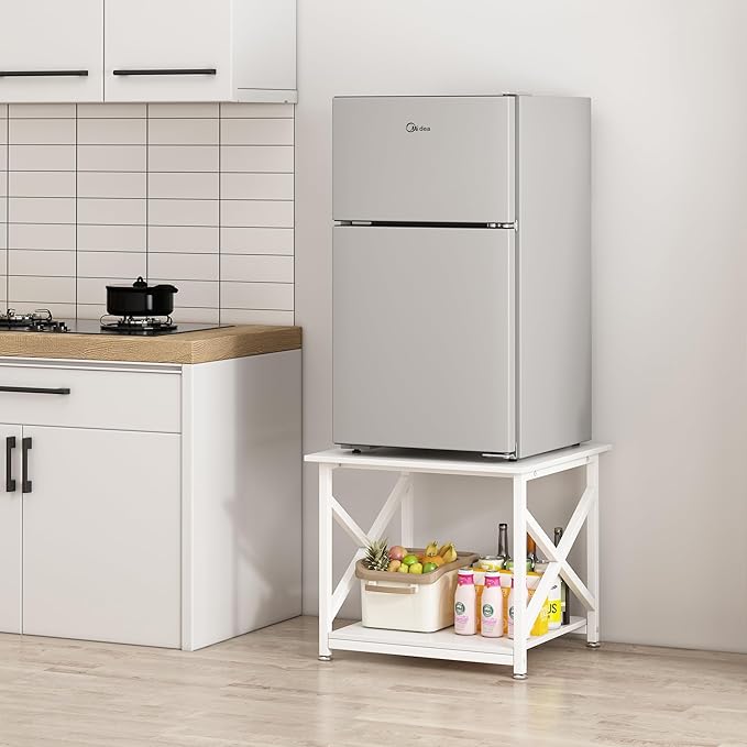 23.6 x 23.6 Inches Large Printer Stand, 2 Tier Square Printer Table with Storage Shelf for Home Office, Multi-use Rolling Cart with Wheels for Laser, 3D Printer and Mini Fridge - White-DeskLoop Office