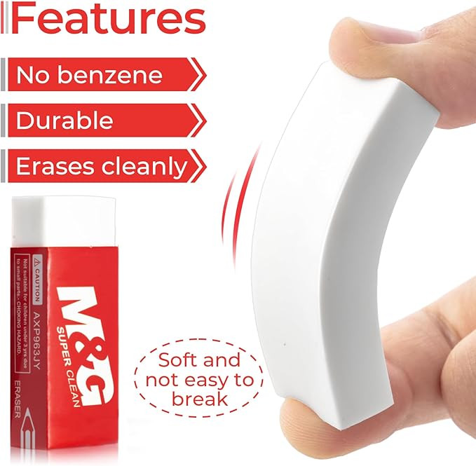 M&G Pencil Eraser for Kids, 20 Pack, White Erasers Bulk, Erasers for Artists, Drawing Erasers for Sketching, Large Eraser, Pencil Erasers, Art Erasers for Drawing, School Erasers Office Supplies-DeskLoop Office