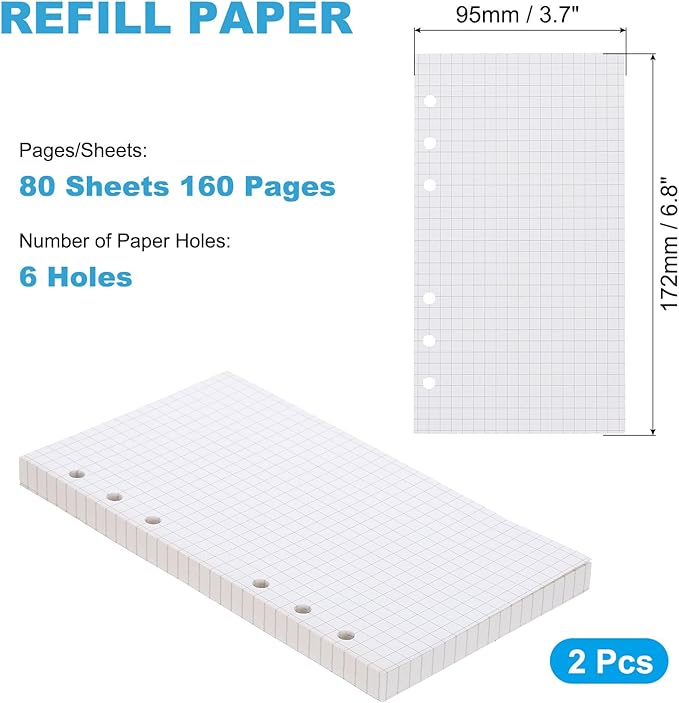 PATIKIL Grid Refill Paper 6-Ring Binder Loose Leaf Planner Filler Paper Planner Inserts, 160 Sheets/320 Pages, Lined-DeskLoop Office