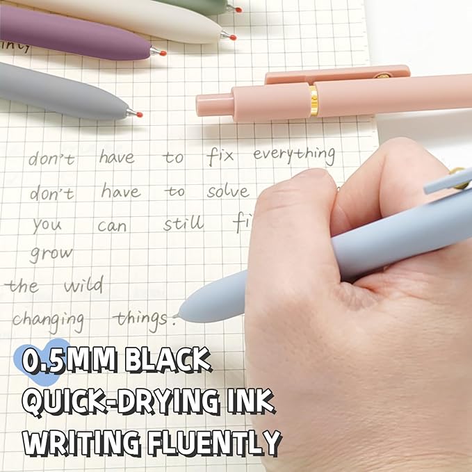 12 Pcs Gel Pens 0.5mm Quick Dry Black Ink Pens Fine Point Smooth Writing Pens, Cute Office and School Supplies Gifts for Women Teacher Students (12 Pcs Morandi and Vintage Gold)-DeskLoop Office