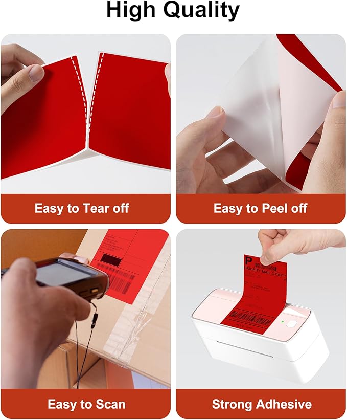 Phomemo 4x6 Thermal Label Printer Paper - 500 PCS Red 4"x6" Fan-Fold Shipping Supplies Labels - Water/Oilproof Label Stickers - Permanent Adhesive 4x6 Mailing Labels Paper for Thermal Printer-DeskLoop Office