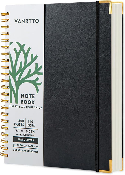 Hardcover Spiral Notebook, B5 Notebooks College Ruled, 110 GSM Thick Lined Paper Notebooks for Work, School and Travel, 300 Pages Journals for Writing, Large Journal for Women New Black B5-DeskLoop Office