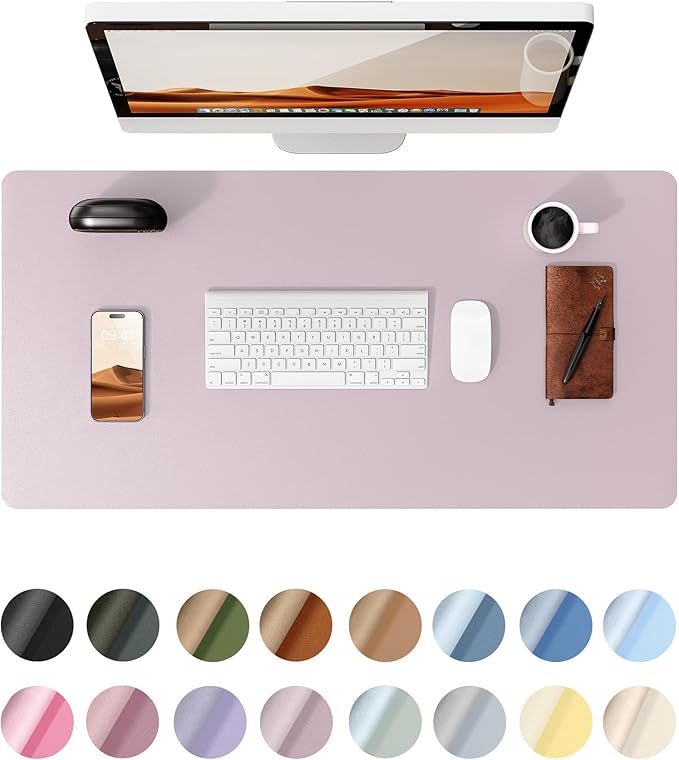 YSAGi Leather Desk Protector, Office Mat, Large Mouse Mat, Non-Slip PU Leather Blotter, Laptop Desk Mat, Waterproof Writing Pad for Office and Home (Grayish Lavender, 31.5" x 15.8")-DeskLoop Office