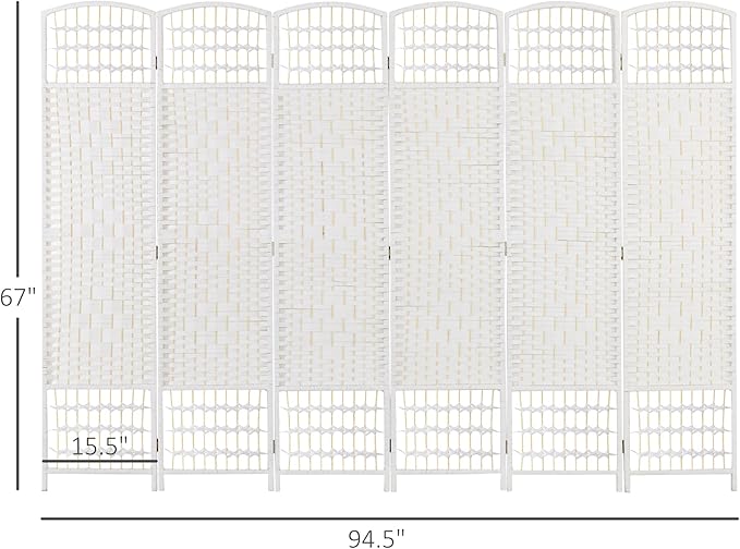 NicBex Room Divider 6 Panel Room Dividers with Woven Paper Design Partition Room Dividers and Folding Privacy Screens 5.6 FT Wall Divider for Office, Room Separation,94.5" W x 0.5" D x 67" H, White-DeskLoop Office