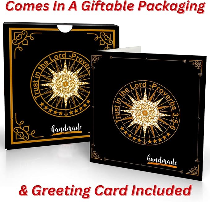 Trust in The Lord With All Your Heart - Proverbs 3:5-6 Quote Engraved Compass With Wooden Box, Greeting Card, Gift Compass, Graduation Day Gifts 2024 for Women Men Boys Girls-DeskLoop Office