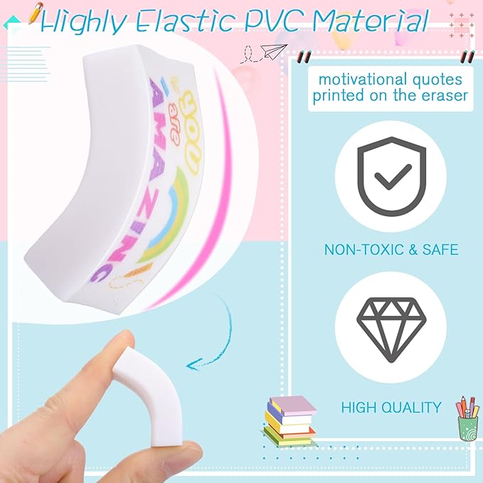 180 Pcs Inspirational Erasers for Kids Christian Pencil Erasers Bulk, Back-to-School Gifts Motivational and Cute Supplies for Students Classrooms, Drawing(White,Inspirational)-DeskLoop Office