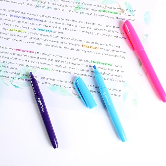 Amazon Basics Highlighters, Fluorescent Ink, Chisel Tip, Assorted Colors, School Supplies, 12 Pack-DeskLoop Office