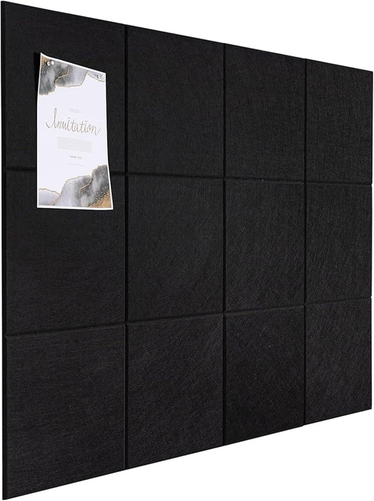 Large Cork Board Alternative, 12 Pack Felt Board with Safe Removable Adhesive Tabs Felt Wall Tiles, Large Cork Boards for Walls, Cork Board for Home Office, Pin Boards for Walls, Black-DeskLoop Office