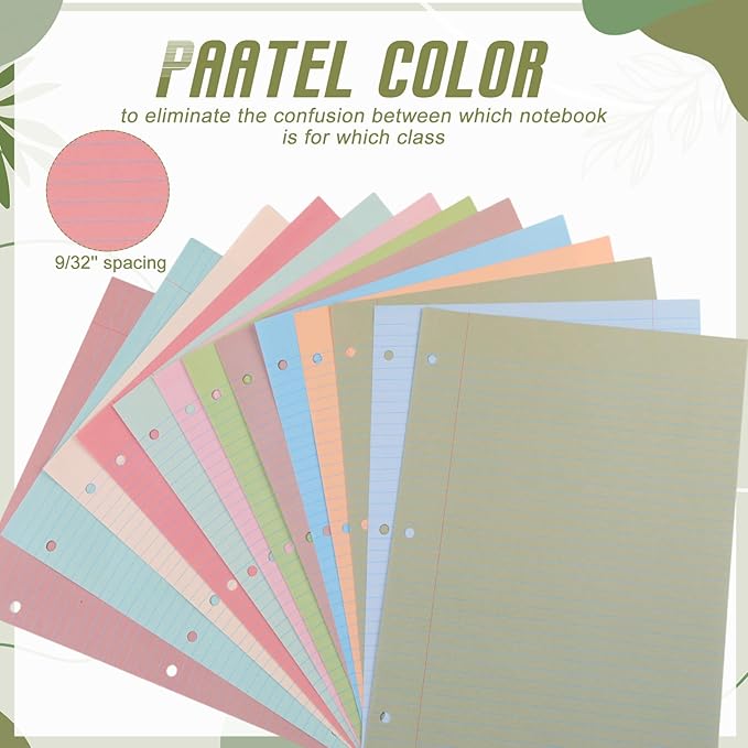 PerKoop 600 Sheets Colored Loose Leaf Paper 8.5" x 11" college ruled Lined 3 Hole Punched notebook Filler Paper for 3 Ring Binders Office School Supplies (Earthy Color)-DeskLoop Office