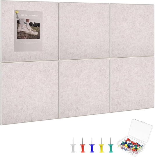 Large Cork Board 36" x 24", 6 Pack Felt Wall Tiles with Colored Pushpins, Bulletin Board with Removable Self-Adhesive Strips, Pin Board Cork Boards for Walls Office Home-Light Tan-DeskLoop Office