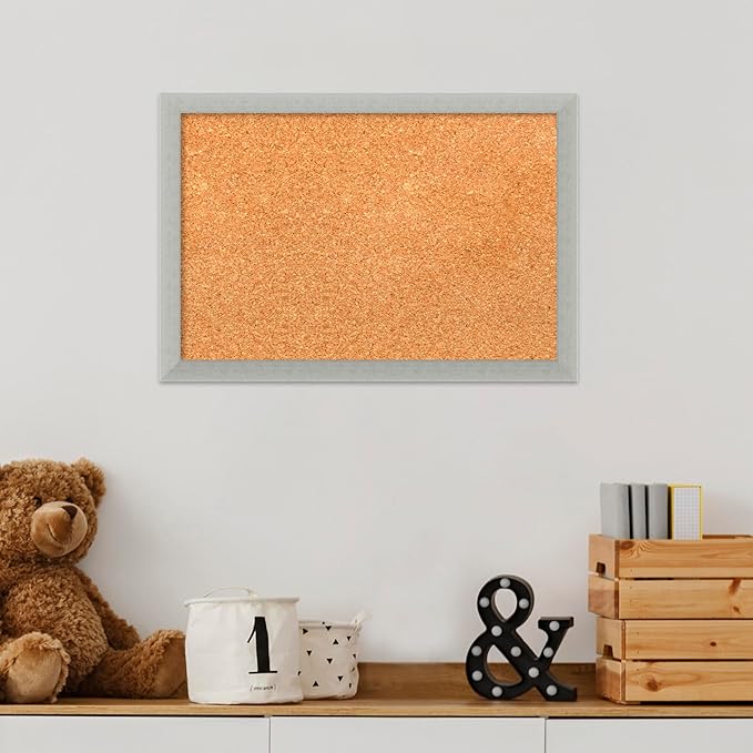 Amanti Art Natural Cork Board for Wall, 14x20 Vision Board with Silver Wood Frame, Small Corkboard Office Decor for Home Organization, Casual Corkboard Pinboard to Display Items for Home Organization-DeskLoop Office