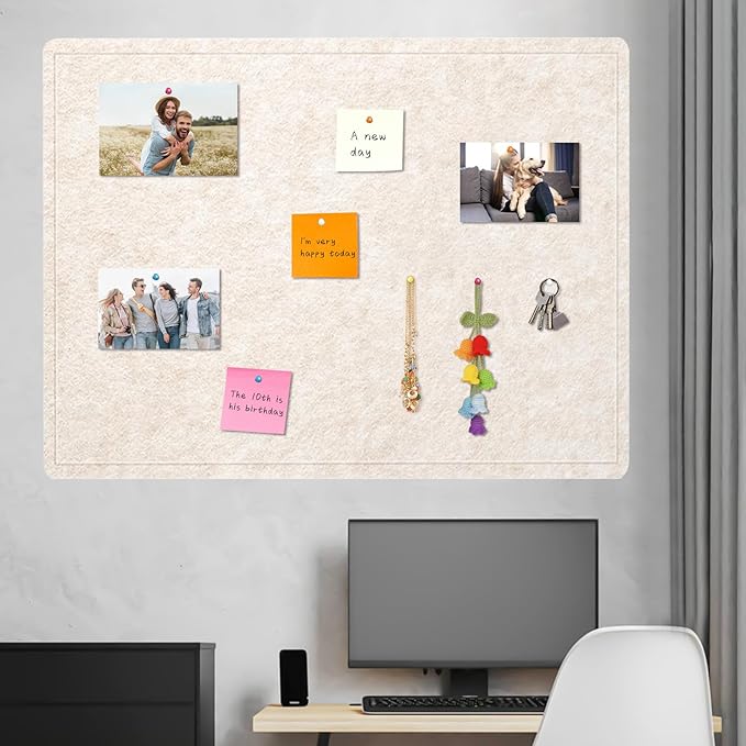 Large Bulletin Board, 48 X 36 inches Felt Board Notice Pin Board, 4' x 3'Cork Board Alternative for Wall, Self-Adhesive Vision Board Mood Board Foldable Photo Board with 30 Pushpin (Oatmeal)-DeskLoop Office