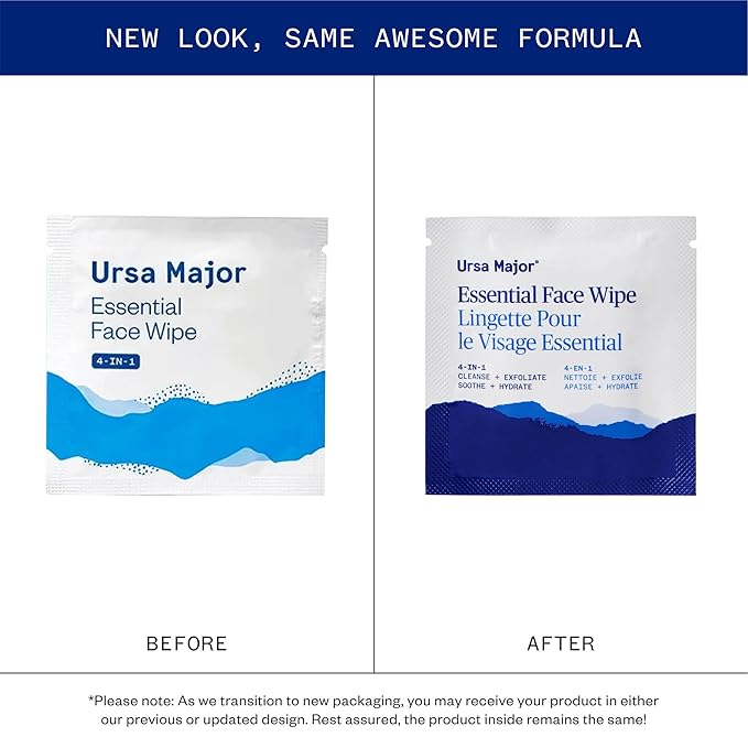 Ursa Major Essential Face Wipes | Natural, Biodegradable, Cruelty-Free | Cleanse, Exfoliate, Soothe and Hydrate | Individually Wrapped | 40 count-DeskLoop Office