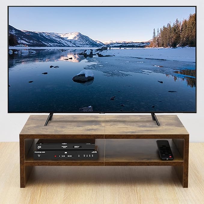 TEAMIX 2 Tier Wooden Monitor Riser Stand, Desktop Stand with storage for Laptop/PC/Printer/Keyboard, TV Stand Shelf Home Office Desk Accessories-DeskLoop Office