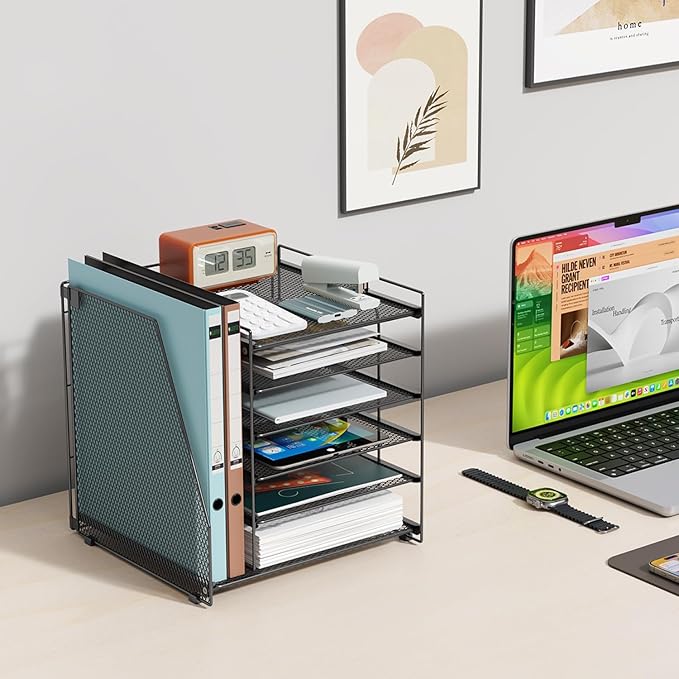 gianotter Desk Organizers and Accessories, 6-Tier Paper Organizer with File Holder, Document Organizer, Office Decor, Home Office Essentials(Black)-DeskLoop Office