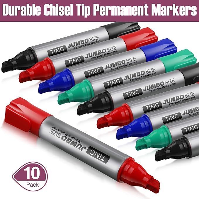 Fuutreo 10 Pack Jumbo Permanent Markers Bulk Large Chisel Tip Permanent Markers Quick Drying Waterproof Big Huge Poster Pens for Office, Logistics Company and More(Multicolor)-DeskLoop Office