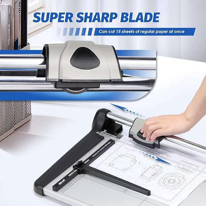 Rotary Paper Trimmer, 15 Sheets Heavy Duty Paper Trimmer, 670mm(26.37") Cutting Length, Commercial Grade Rotary Paper Cutter for Home/Office/School, Black & Silver-DeskLoop Office