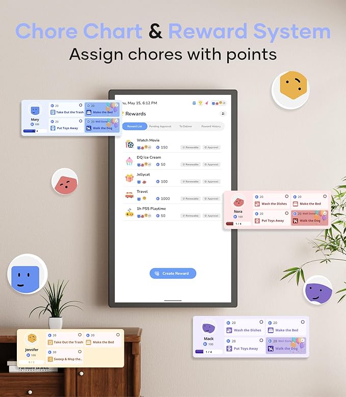 Cozyla Digital Calendar+ 2: 24 inch Wall Planner Touch Screen Chore Chart Customize Dashboard Smart Electronic Calendar for Family Schedules Meal Planner Support Any Google Play App Wall Mount Black-DeskLoop Office