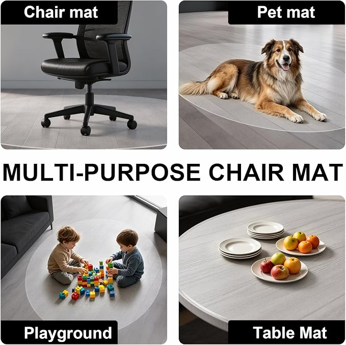 Clear Chair Mat for Hard Floor, Round | Durable Thick PVC, Anti-slip Grip - Image 6