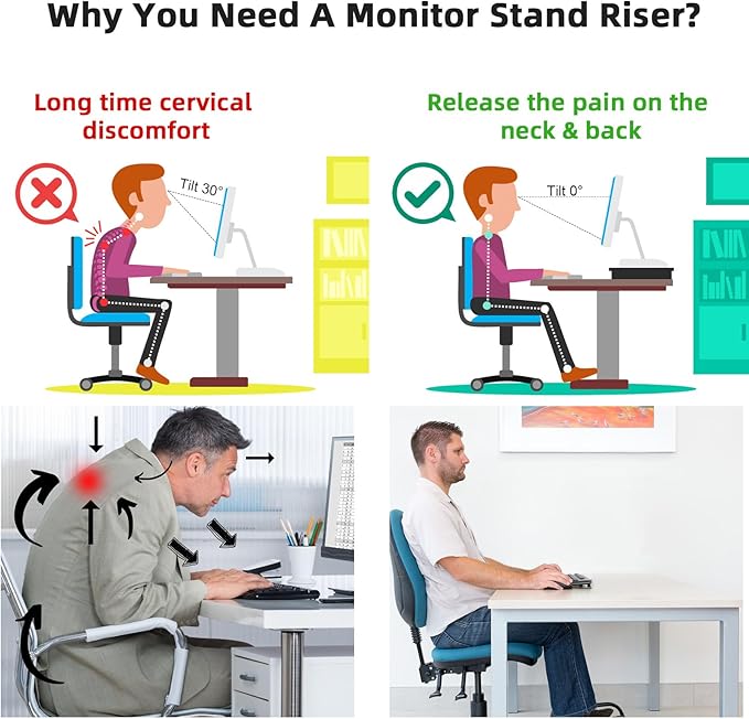 Marbrasse Monitor Stand Riser, 16.5 Inch 2 Tier Computer Printer Shelf Stand for Laptop Computer Screen Storage, Desktop Stand with Phone Holder and Cable Management (White)-DeskLoop Office