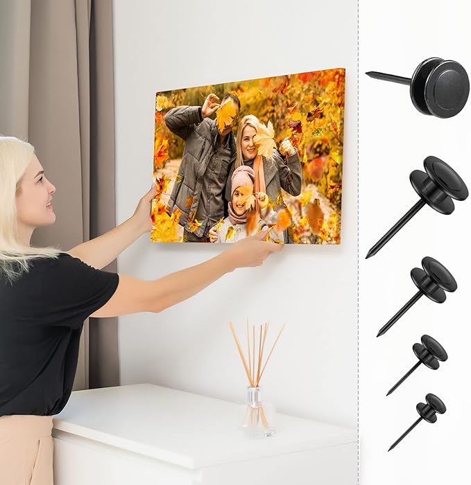 Ferraycle 40 Piece Double Headed Picture Hangers Nails 4 Size Long Thumb Tacks for Wall Hanging Decorative Nails Push Pins Picture Hooks for Drywall Photo Decor, 10/20/ 30/ 50lb(Black)-DeskLoop Office