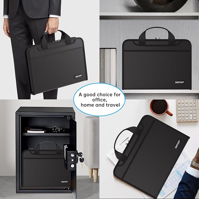 ENGPOW Accordion File Organizer,Fireproof Expanding File Folder with Multi Pockets,13 Pockets Document Organizer with Handle & Labels,Portable Home Travel Safe Storage for Letter A4 Files and More-DeskLoop Office