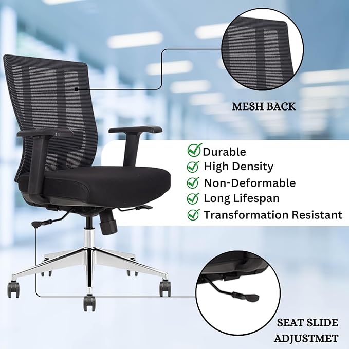 Ergonomic Conference Room Chair Mesh Back with Seat Slide - Adjustable Lumbar Support Computer Desk Chair with Height Adjustable Arms - 5-Star Polished Aluminum Base (Pack of 6)-DeskLoop Office