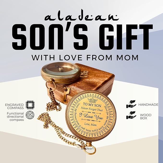 Gift for Son from Mom Dad | Engraved Compass 2" - Father to Son Gifts, Mom to Son Gifts for Graduation 2025, Birthday Baptism Confirmation Communion-DeskLoop Office