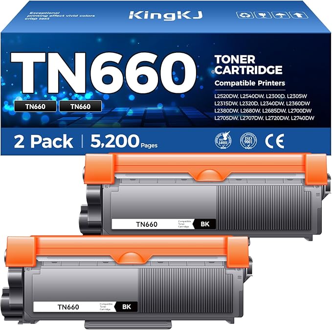 TN660 Black Toner Cartridge 2-Pack Replacement Compatible for Brother TN-660 TN630 Toner HL-L2380DW HL-L2320D HL-L2340DW DCP-L2540DW MFC-L2700DW MFC-L2720DW HL-L2300D HL-L2360DW DCP-L2520DW Printer