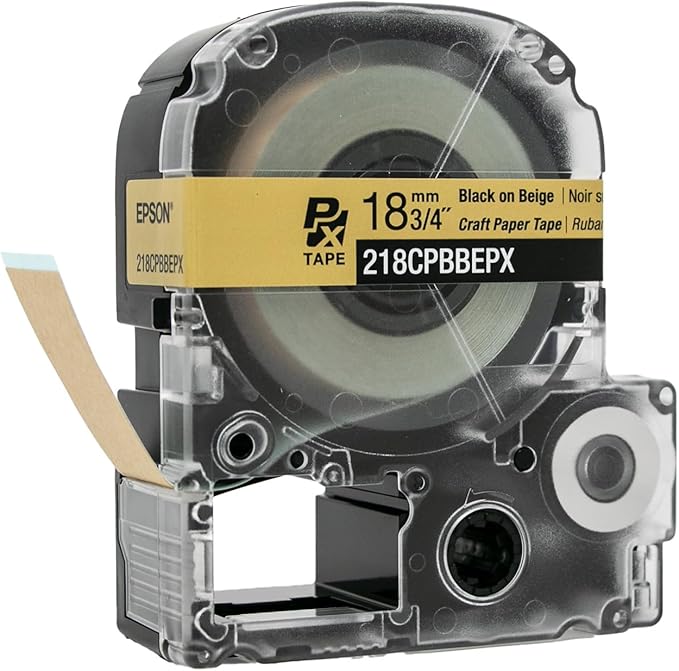 Epson LABELWORKS 218CPBBEPX Genuine Craft Paper Tape Cartridge - Black on Beige Craft Paper Label Maker Tape - 3/4" (18MM) Wide, 16.5'-DeskLoop Office