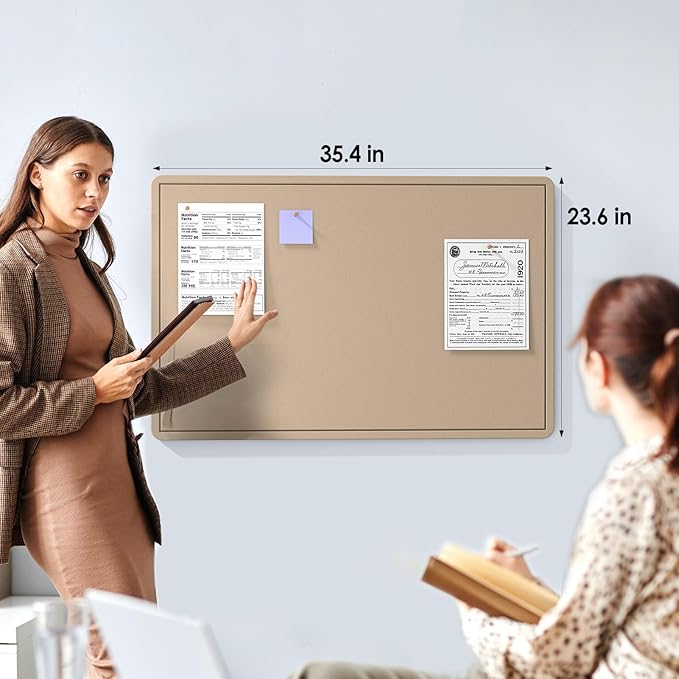 MaxGear Large Bulletin Board 36" x 24", Foldable Felt Board Vision Board Supplies, Cork Board for Office, Home, School, Small Pin Boards for Walls Decorative Display Board Beige Brown-DeskLoop Office