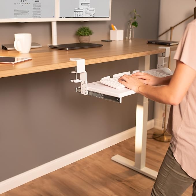 VIVO Large Height Adjustable Under Desk Keyboard Tray, C-clamp Mount System, 27 (33 Including Clamps) x 11 inch Slide-Out Platform Computer Drawer for Typing, White, MOUNT-KB05HW-DeskLoop Office